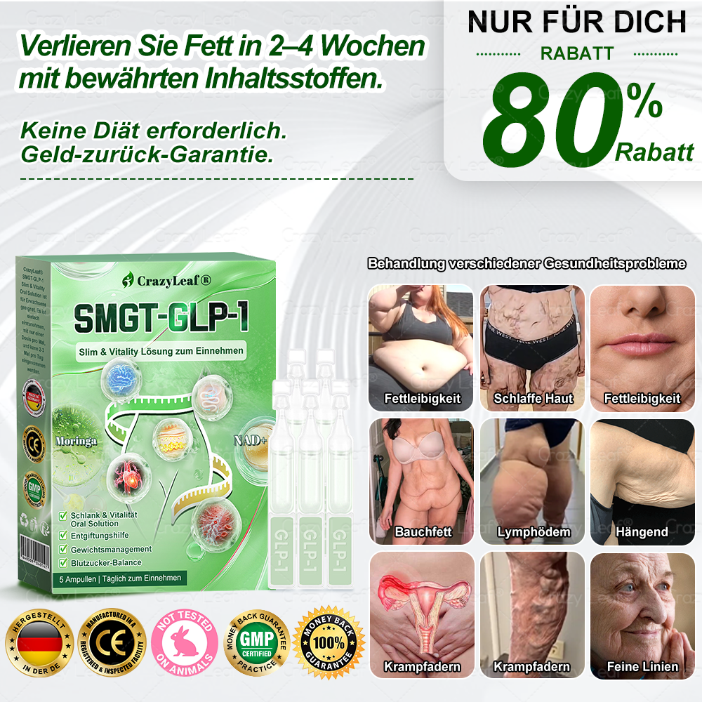 ✨Klinisch bewiesen | Offizieller Shop | 𝐂𝒓𝓪𝙯𝙮𝐋𝑒𝑎𝐟® 𝚂𝖬𝐺𝘛-𝘎𝐿𝙋-1 Orallösung gegen Übergewicht, Bluthochdruck, Blutzucker- & Fettleberprobleme, Gelenkschmerzen, Müdigkeit, Energiemangel & schlaffe Haut – für mehr Gesundheit & Vitalität.