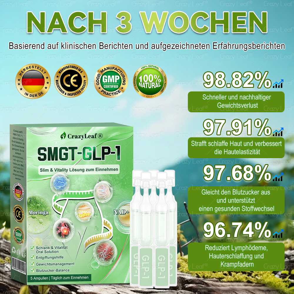 ✨Klinisch bewiesen | Offizieller Shop | 𝐂𝒓𝓪𝙯𝙮𝐋𝑒𝑎𝐟® 𝚂𝖬𝐺𝘛-𝘎𝐿𝙋-1 Orallösung gegen Übergewicht, Bluthochdruck, Blutzucker- & Fettleberprobleme, Gelenkschmerzen, Müdigkeit, Energiemangel & schlaffe Haut – für mehr Gesundheit & Vitalität.